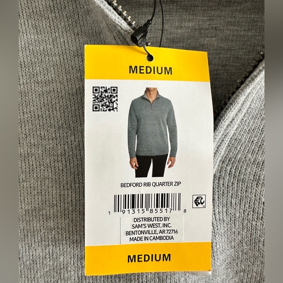 Lands' End Men's Bedford Ribbed Quarter Zip Sweater, Grey Heathered, Medium - Picture 3 of 7